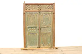 Pair of Carved Teak Indian Architectural Salvage Painted Doors & Frame #39872