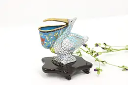 Chinese Cloisonne Traditional Vintage Inlaid Enamel Pelican on Stand #44544