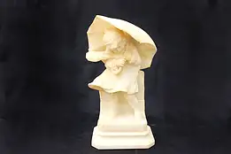 Alabaster Antique Statue, Young Girl with Umbrella Italian Sculpture #44260