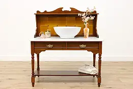 English Antique Victorian Marble Top & Tile Sink Vanity Washstand, Server #33901