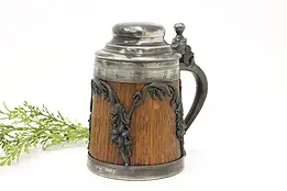 Farmhouse Antique Silverplate & Oak Beer Stein, Lid, St. Louis Silver #44239