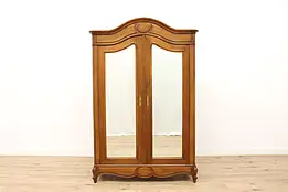 French Antique Walnut Armoire, Wardrobe, or Closet, Beveled Mirror Doors #34993