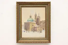 St. Adalbert Church in Krakow Poland Antique Original Oil Painting 18" #44999