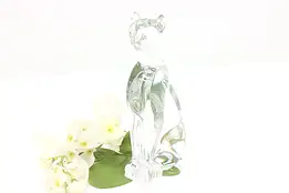 French Crystal Glass Vintage Cat Sculpture, Signed Baccarat #45152