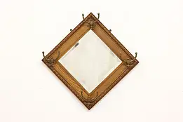 Victorian Antique Oak Wall Hanging Hall Mirror & Coat Rack #45257