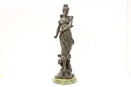 French Antique Sculpture Woman & Butterflies Statue, Tairo #45288