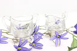 Etched Glass & Sterling Silver Antique Creamer & Sugar Set #45416