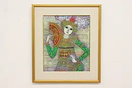 Bali Dancer Legong Vintage Original Oil Painting, Maki 32.5" #45506