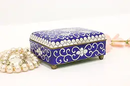 Blue & White Antique Chinese Cloisonne Trinket Jewelry Box #44535
