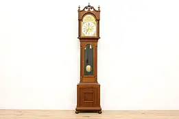 Oak Antique Tall Case Grandfather Clock, Brass Cherub Dial #37670