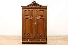 French Carved Walnut Antique Armoire, Closet, Wardrobe #45851