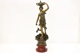 French Art Nouveau Antique Statue Woman & Dolphin Sculpture #45840