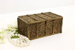 Gothic Antique Cast Bronze Jewelry Keepsake Box Bible Scenes #45518