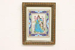 Indian Couple Vintage Original Painting on Bone, 11.5" #45542