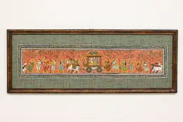 Shiva Wedding Procession Vintage Original Linen Painting 41" #46357