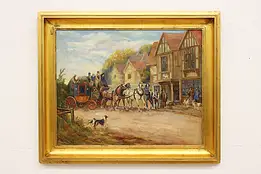 Coach Arriving Antique Original Oil Painting, Stillwell 37" #46451