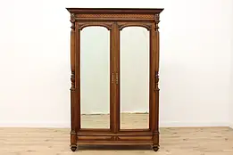Renaissance Design Antique Carved Walnut Armoire, Mirrors #46024