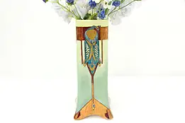 French Limoges Antique Art Deco Hand Painted Vase, Peacocks #46454