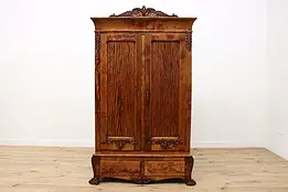 Victorian Antique Carved Figured Birch Armoire or Wardrobe #46560