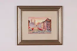 Spanish Steps Rome Original Vintage Watercolor Painting 19" #46478
