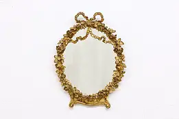 French Antique Carved Gilt Ribbons & Rose Vine Mirror #45697