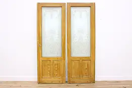 Pair of Belgian Architectural Salvage Etched Glass Doors #46096