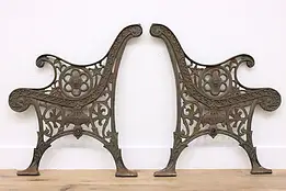 Victorian Antique Salvage Cast Iron Bench Ends, Lion Heads #44571