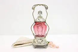 Victorian Antique Silverplate & Cranberry Glass Pickle Jar #46201
