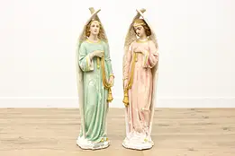 Pair of Antique Italian Angel Statues Stucco Sculptures #47174