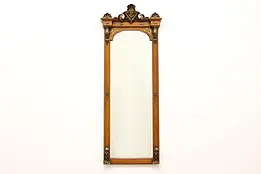 Victorian Antique Walnut Hall Entryway Mirror, Carved Head #46419