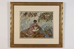 Mother & Child Vintage Watercolor Painting, Signed 32.5" #47150