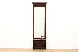 Victorian Antique Carved Oak Hall Pier Mirror Marble Base #47019