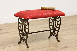 Victorian Antique Cast Iron Hall Bench, New Upholstery #46919