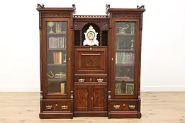 Victorian Eastlake Antique Walnut Secretary Desk & Bookcase #47585
