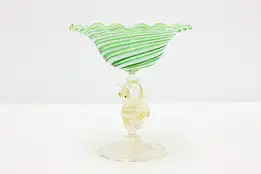 Swan Murano Italian Blown Swirl Glass Vintage Compote Bowl #47607