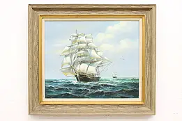 Ships at Sea Vintage Original Oil Painting Sanders 31.5" #47425