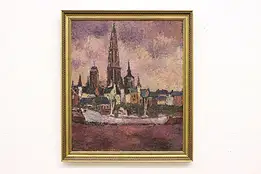 Antwerp Cathedral Vintage Original Oil Painting Giefs 31.5" #47648