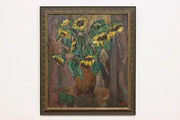 Sunflower Still Life Vintage Original Oil Painting Giefs 32" #47649