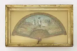 French Antique Napoleon Hand Painted Fan in Shadow Box 15" #47527