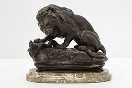 French Antique Bronze & Marble Lion and Serpent after Barye #48011