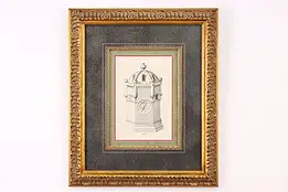 Clock Tower Original Antique Engraving on Paper 19.5" #48022