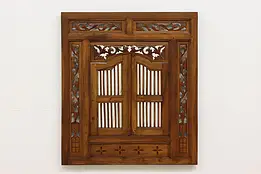 Asian Vintage Arch Salvage Carved Teak Wall Hanging Mirror #47909