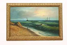 Sailors & Boats Antique Original Oil Painting, Uvarov 35.5" #48196