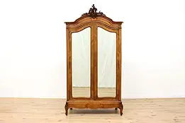 French Louis XV Antique Walnut Armoire or Wardrobe, Mirrors #47862