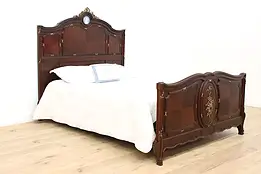 French Antique Carved Mahogany Queen Size Bed, Bronze Mounts #47996