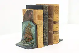 Pair of Cast Iron Antique Painted Ship Library Bookends #47063