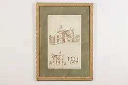 French Château 1873 Antique Engraving 30.5" #48024