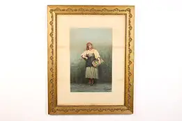 Veg Seller Antique Rome Watercolor Painting Aureli 33.5" #48002