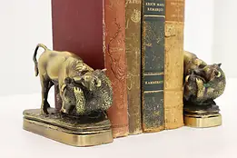Pair of Vintage Bull & Bear Stock Market Brass Bookends #47803