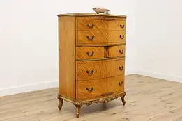 French Design Vintage Satinwood 5 Drawer Highboy Tall Chest #48038